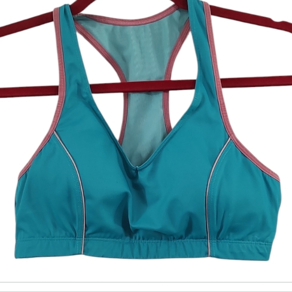 Moving Comfort Turquoise and Pink Sports Bra